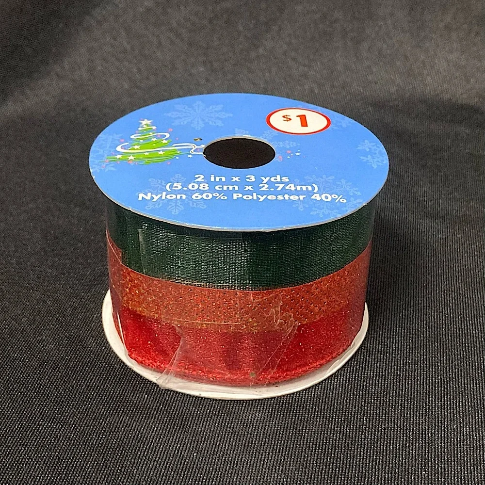 ⭐️ Color-Block Striped Glittery Christmas Gift Ribbon 2” x 108”
